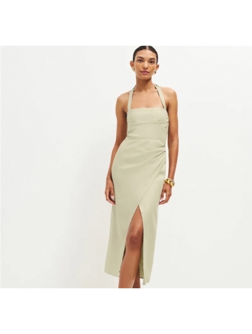 Reformation solana linen dress dried herbs sage green 8